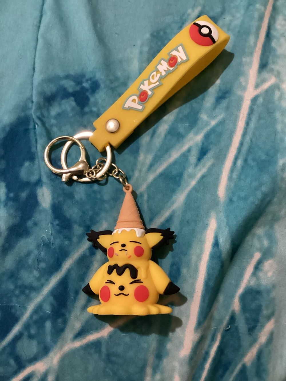 Pokemon Yellow Pikachu Stacked Rubber Keychain with Wrist Strap